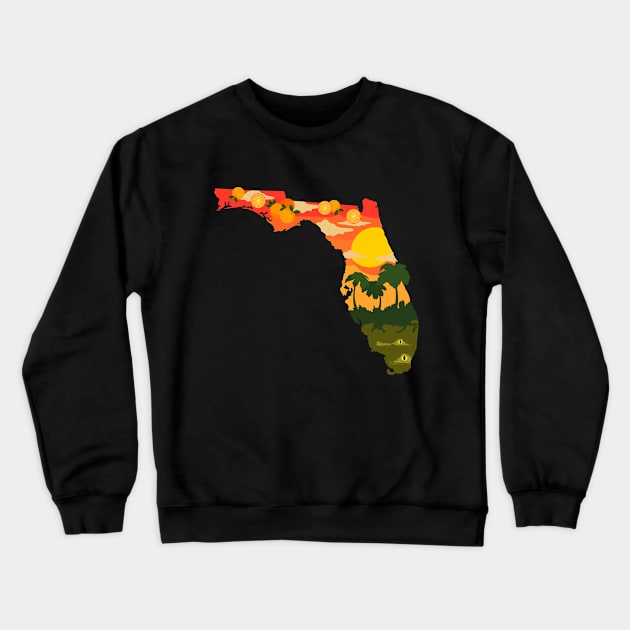 Florida USA illustration featuring oranges and alligators in the Everglades Crewneck Sweatshirt by keeplooping